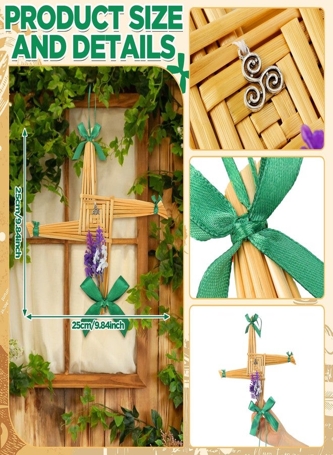 Knitgrip St. Brigid's Wall Cross Ornament Imbolc Decor Saint Brigid's Hanging Cross with Ribbon Celtic Knot Pendant and Flower Traditional Irish Blessing Decor for Imbolc 10 x 10 in(Yellow) - Image 2